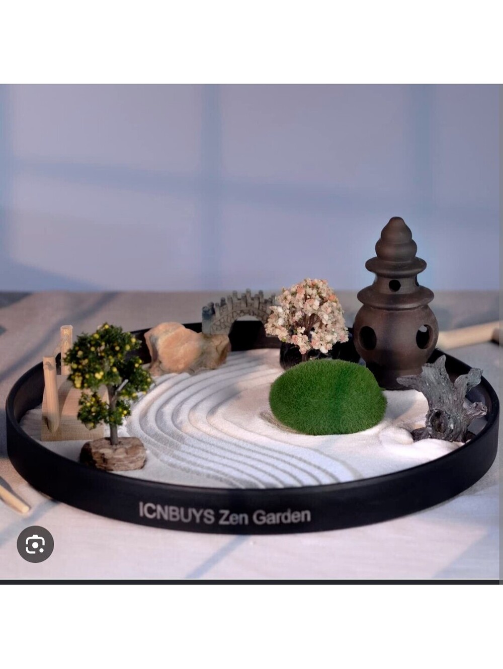 ICNBUYS Zen Garden with Boat Bridge Japanese Censers Set with Free Rake